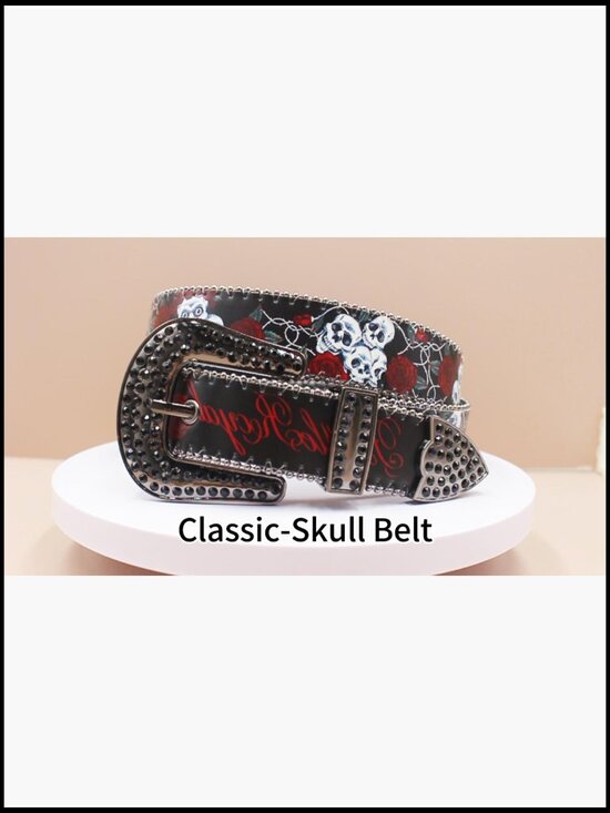 Skull Rhinestone Belt Western Punk Goth Emo Sequin Cowboy Belt